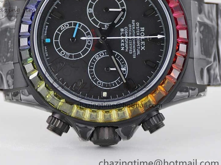 0515 Functional Daytona All Black PVD TWF Best Edition Rainbow Diamonds Bezel Black Dial on PVD Bracelet A 2449